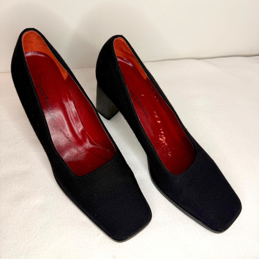 Vintage Ann Taylor Black Fabric Square Toe Block Heel Pumps Size 7 Made in Italy - Picture 5 of 12